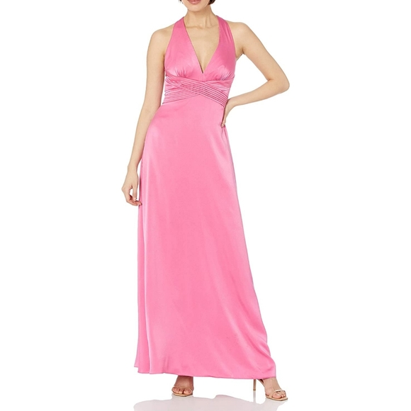 BCBG MaxAzria CERISE DEEP-V PLEATED LONG GOWN - Picture 2 of 16